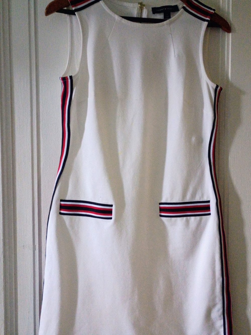 Tommy Hilfiger White Midi Dress with Red & Navy Trim